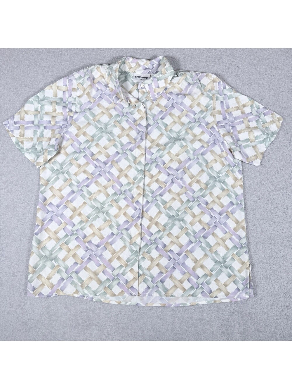 Alfred Dunner Womenβs 18 100% Rayon Collared Lattice Printβ Button Up Blouse